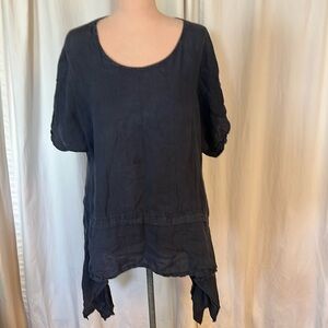 Linen Denim Scarf Side Top Italy Art Top Womans Tunic